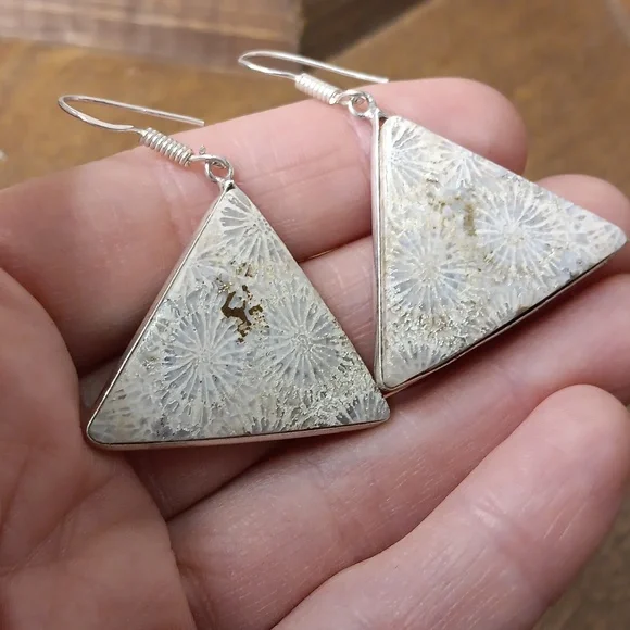 Fossil Coral gemstone earrings - Picture 4 of 4